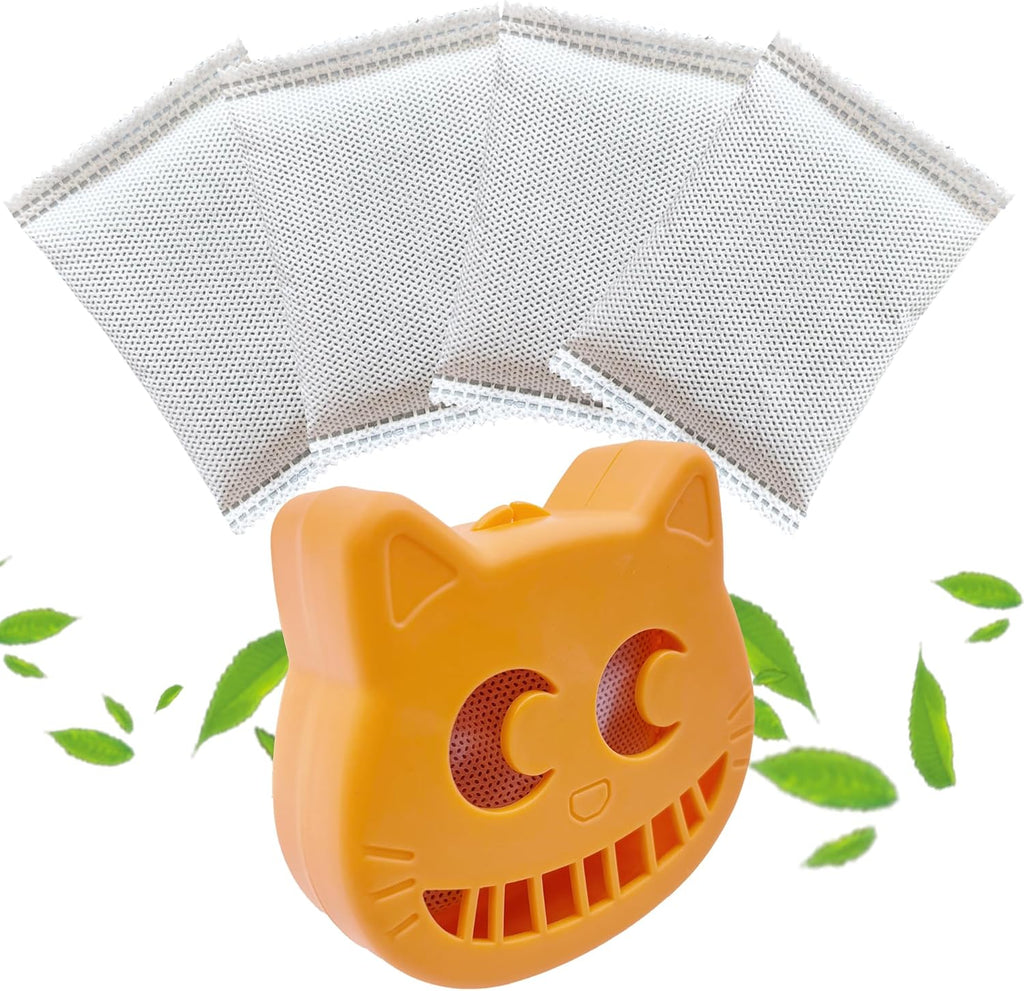 Unscented Cat Litter Box Deodorizer Kit Stick-On Activated Carbon Odor Eliminators Compatible with most manual and automatic litter boxes (4 Refills+ 1 Box) (Orange, Unscented)