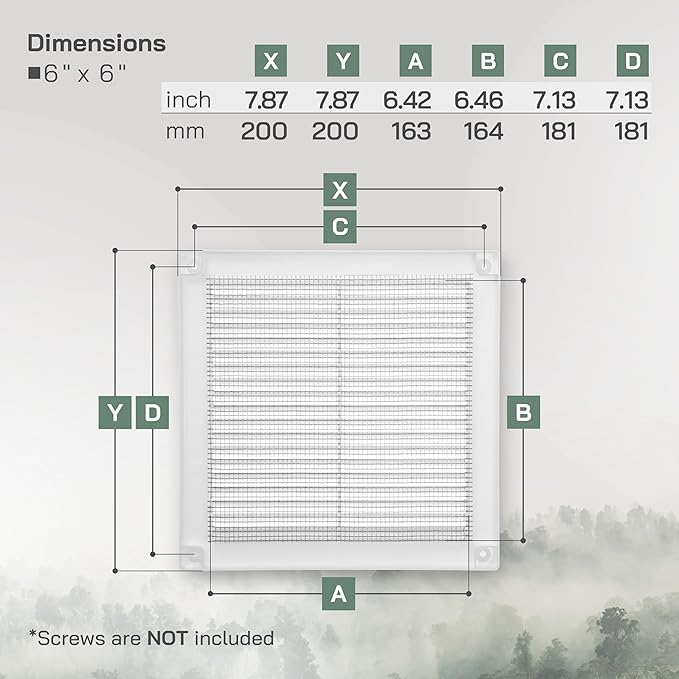 Vent Systems 6" x 6" Inch (Opening Dimensions) - Pack of 2 - Plastic White Soffit Vent Cover - Flat Square Air Vent Grille - Air Vent Deflector - HVAC 8" x 8" Inch (Overall Dimensions)