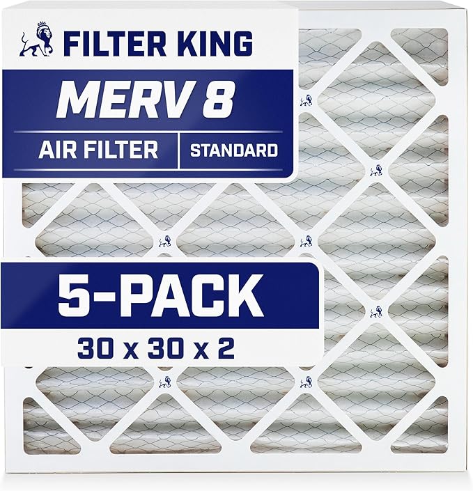 Filter King 30x30x2 Air Filter | 5-PACK | MERV 8 HVAC Pleated A/C Furnace Filters | MADE IN USA | Actual Size: 29.5 x 29.5 x 1.75"