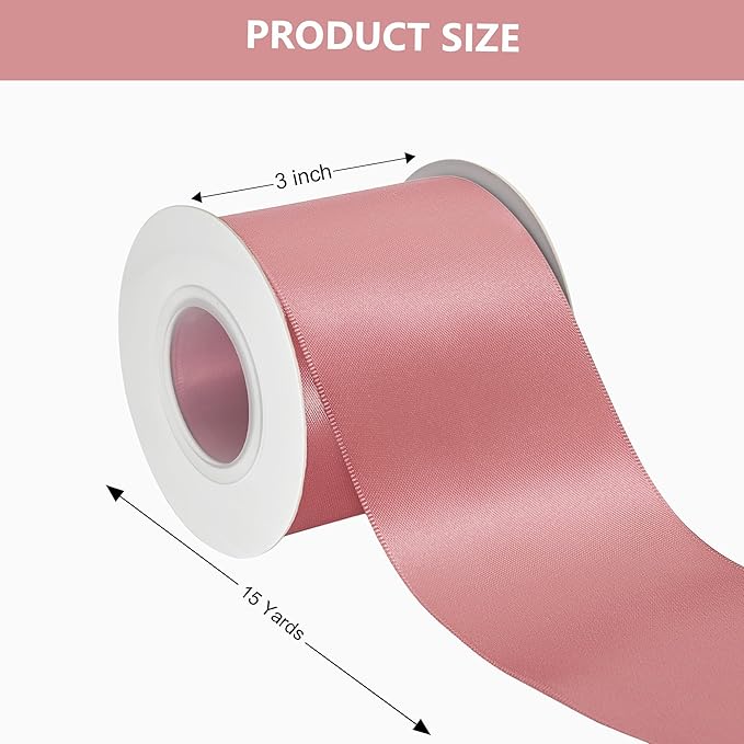 Dusty Pink Satin Ribbon 3 Inch X 15 Yards Solid Color Double Faced Ribbons Perfect for Crafts Wedding Decor Bow Making Arts Sewing and More