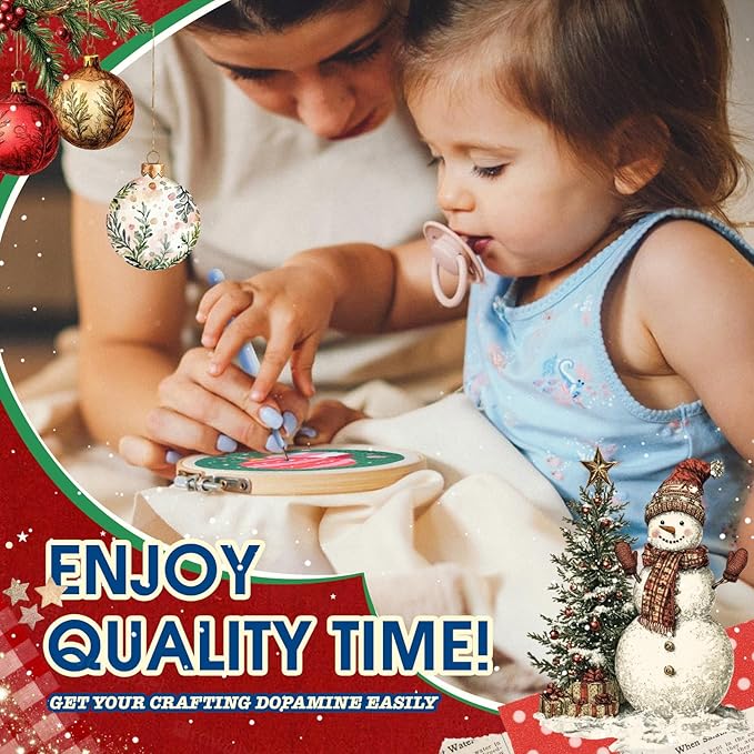 yuegool 2PCS Christmas Punch Needle Decoration Kit,Easy DIY Punch Needle Embroidery Kit for Beginners Adults Kids Including Patterns, Tools, Yarns, Hoop, Instruction, Bracket Art Craft Supplies