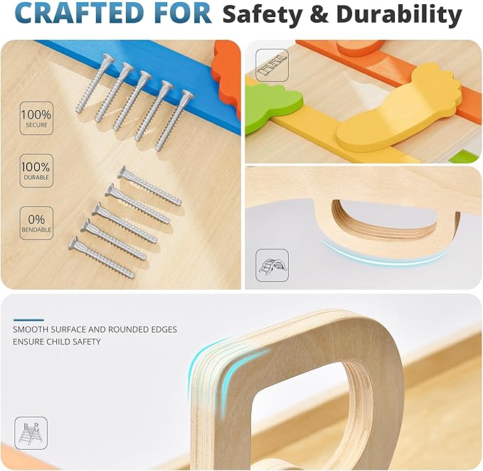 BlueWood 10-in-1 Pikler Triangle Set, Toddler Climbing Toys Indoor, Montessori Climber, Baby Jungle Gyms with Arch, Extra Rope Ladder & Footprint Balance Beam - Neon Aurora