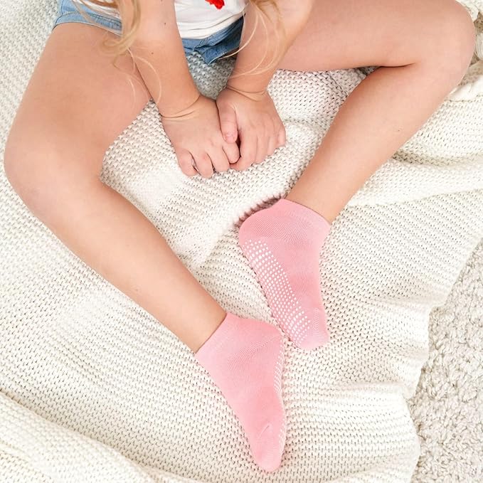 Zaples Baby Non Slip Grip Ankle Socks with Non Skid Soles for Infants Toddlers Kids Boys Girls