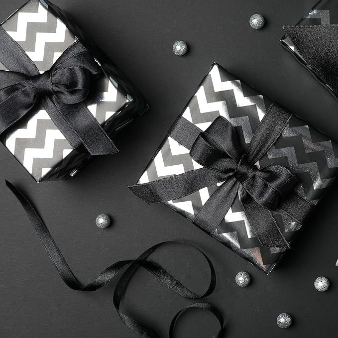 LIUYAXI Black Double Faced Satin Ribbon, 1-1/2" X Continuous 25 Yards, Ribbons Perfect for Gift Wrapping Wedding Bouquet Decor DIY Craft Bow Making & Other Projects