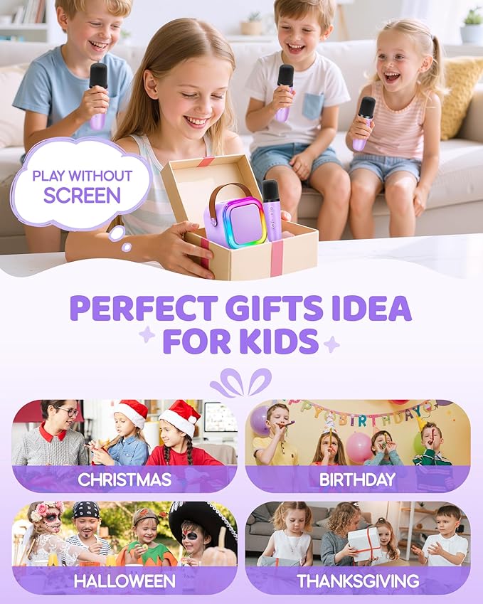 IROO Mini Karaoke Machine for Kids, 2025 TOP Toys Birthday Gifts Ideas for Girls Ages 4, 5, 6, 7, 8, 9, 10, 12+ Years Old, Portable MP3 Player with 4 Wireless Mics for Party