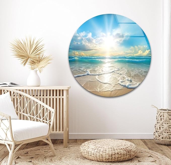My Photostation.com Round 31,5'' Beautiful Sunset & Ocean Glass Wall ArtTempered Glass Printing Wall Decor Large Wall Art Wall Hangings