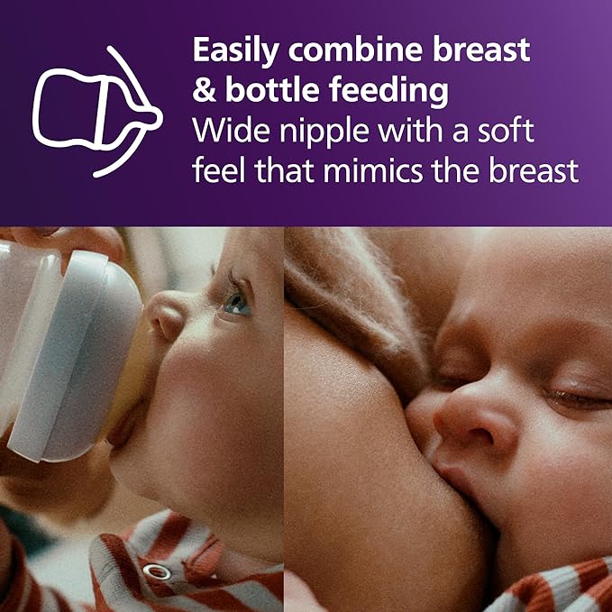 Philips Avent Natural Baby Bottles with Natural Response Nipples (Slow Flow, Flow 2), 4oz, 4-Pack, SCY900/04