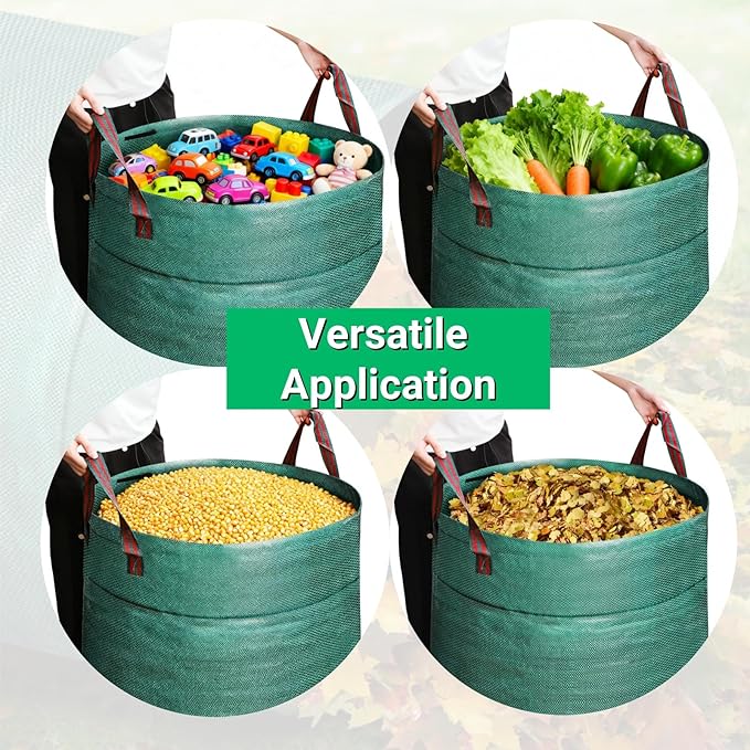 4 Pack 72 Gallons Reusable Yard Waste Bag, 4 Pack Upright Lawn Bags with 4 Handles, Lawn Leaf Bag, Heavy Duty Garden Bags, Large Leaf Containers for Gardening Debris, Waste Collection