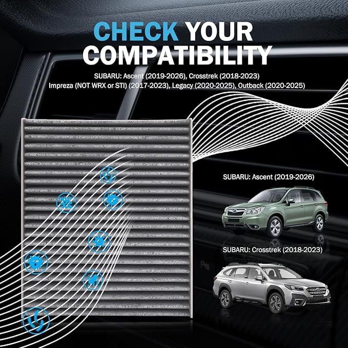 2PCS Cabin Air Filter Accessories for Subaru Ascent, Crosstrek, Impreza, Legacy, Outback, Toyota C-HR, Corolla, Prius, RAV4, Venza Activated Carbon Cabin Filter Automotive Replacement for 72880-FL00A