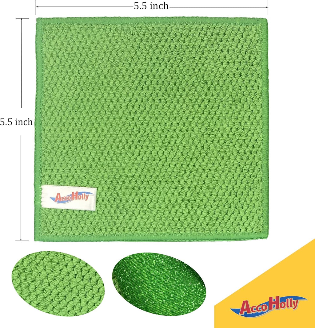 12 Pack Microfiber Scrub Dish Cleaning Cloth, Non-Scratch, Reusable & Durable for Pan Pot Dish Cooktop Stovetop Counter Kitchen Household, Machine Washable, 5.5 x 5.5 Inch, Blue & Green Assorted