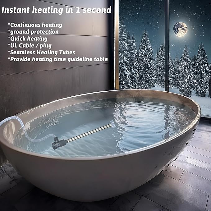 1800W Submersible Water Heater Portable Electric Hot Tub and Pool Immersion Water Heater with Temp Control, WiFi Timer for Baptistry, Spa, Inflatable Pool, above ground pool and Bathtub