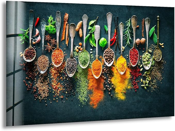 My Photostation.com 20Wx14H'' Spoon Spices Glass Wall ArtTempered Glass Printing Wall Decor Large Wall Art Wall Hangings