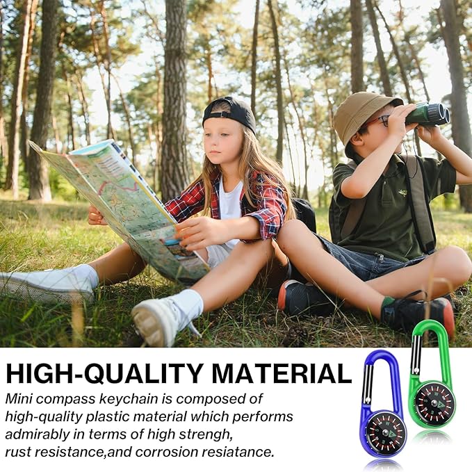 12 Pcs Mini Compass Keychain for Kids Bulk, Small Pocket Magnetic Compass Survival Hiking for Outdoor Survival Camping Party Backpacking Accessory