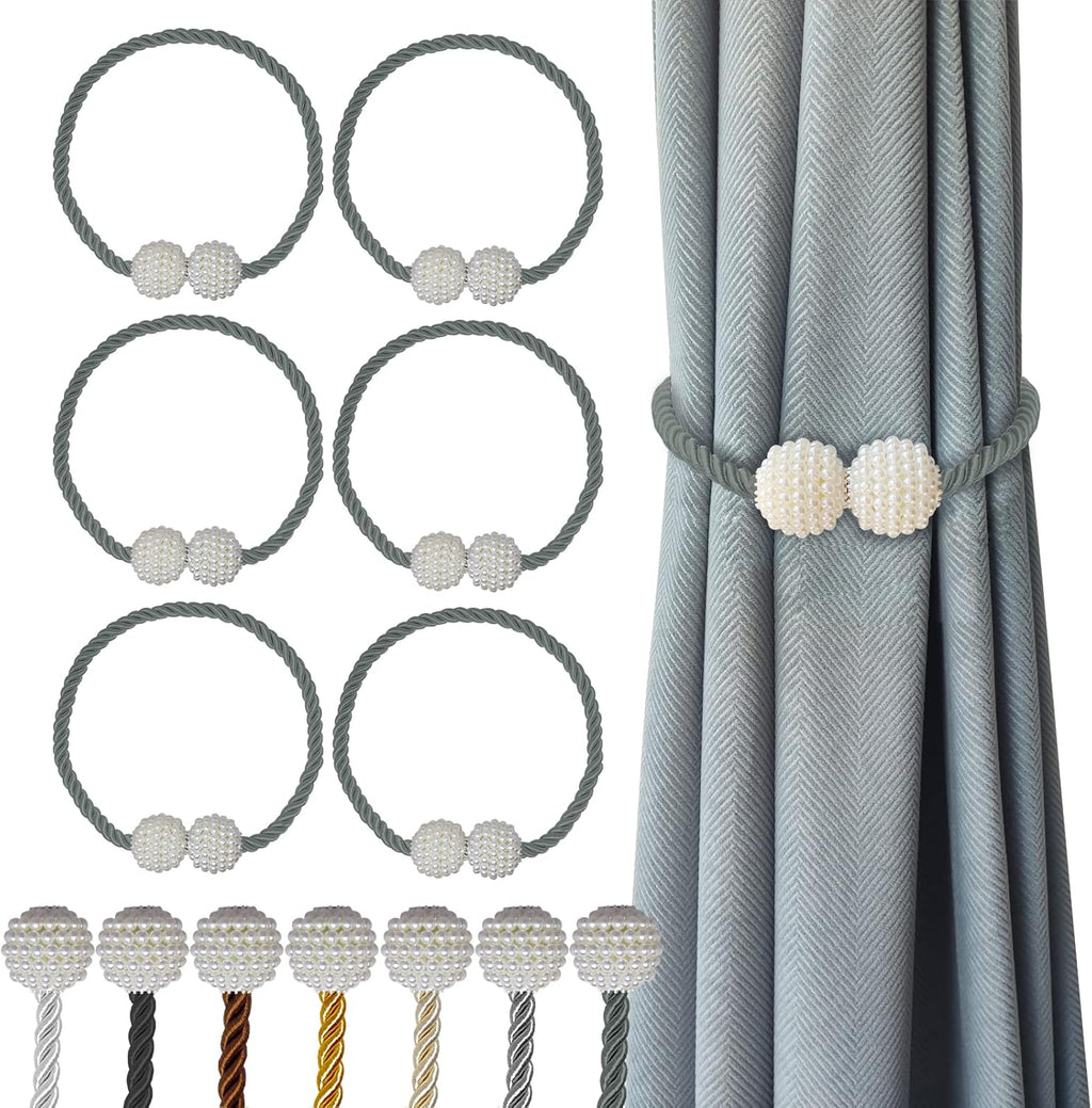 Hion Magnetic Curtain Tiebacks Gray Blue 6 Pack, Curtain Tiebacks Buckles Holdbacks Holders Hooks Clip for Home Bedroom Office Decorative Thick or Thin Curtain