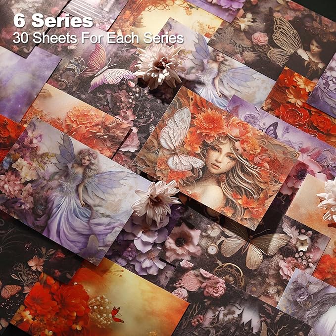 Colorful Flower Scrapbook Paper Set, 180 PCS Vintage Ephemera Pack for Junk Journaling, Scrapbooking, Crafting, DIY Projects, Diaries, and Art Supplies
