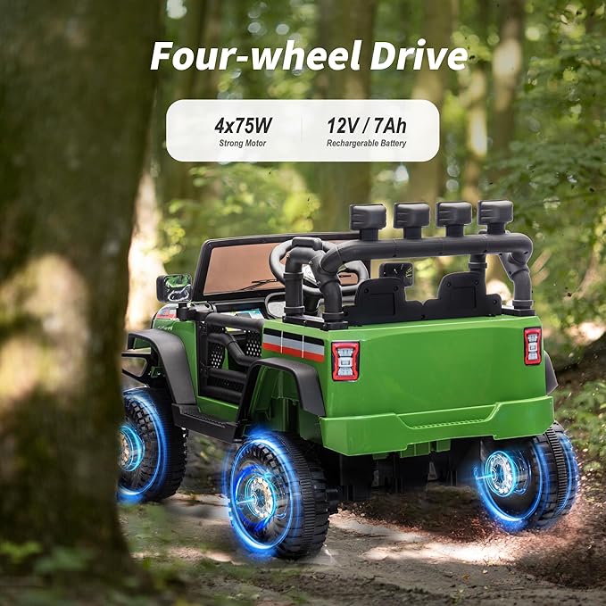 4WD Kids Ride on Car Truck, 12V 7Ah Kids Electric Vehicles Car Ride on Toy w/Remote Control - Army Green
