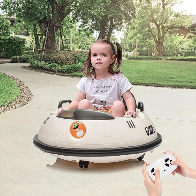 12V Electric Ride on Bumper Car for Toddlers, Kids Bumper Car with Remote Control, 360 Degree Spin, LED Lights, Dual Joysticks, Safety Belt for 18+ Months Kids, White