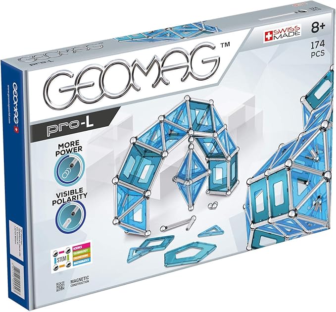 GEOMAG Magnetic Toys | Magnets for Kids | STEM-endorsed Educational Building Cube Set for Creativity & Learning Fun | Swiss-made | Age 8+ Pro-L Kit 174 Piece
