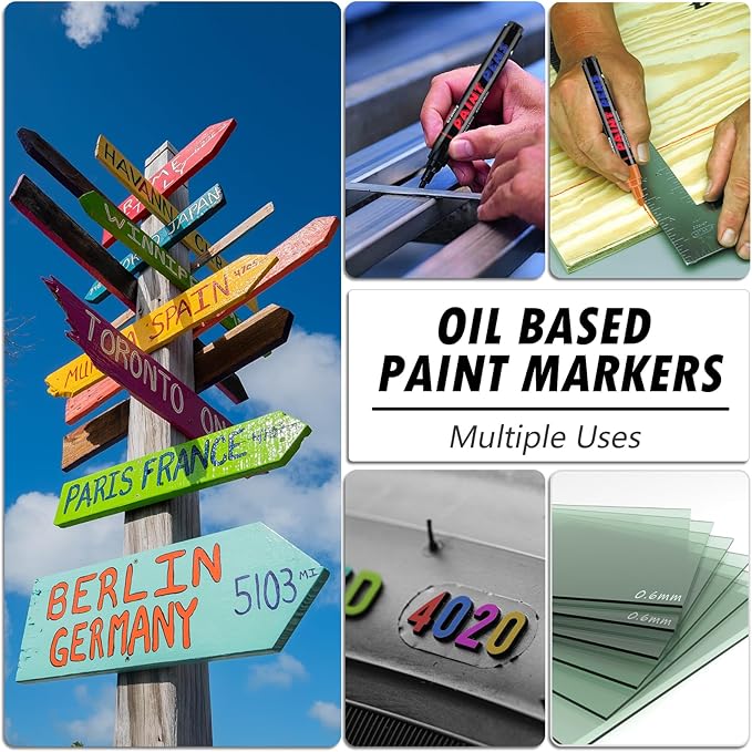 White Paint Pens Paint Markers - 8 Pack Permanent Quick Dry Waterproof Marker Pens for Rocks Wood Fabric Plastic Canvas Glass Mugs Metal Tire Stone