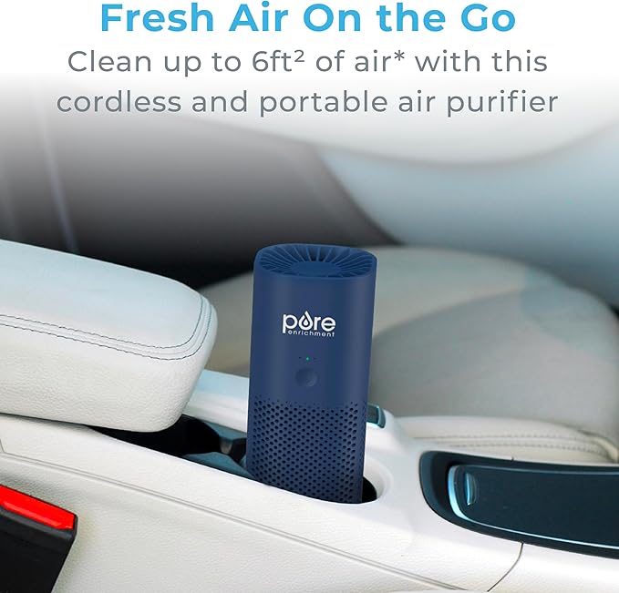 Pure Enrichment PureZone Mini Portable Air Purifier - Cordless True HEPA Filter Cleans Air & Eliminates 99.97% of Dust, Odors, & Allergens Close to You - Cars, School, & Office (Blue)