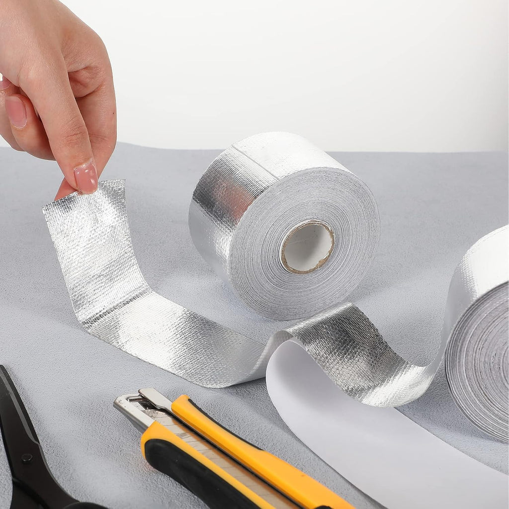 Zonon 2 Rolls Aluminum Foil Tape Heat Shield Tape Barrier Adhesive Reflective Fiberglass Thermal Insulation Reflective Material High Temp Protection(Silver,2 Inch X 65.6 ft)
