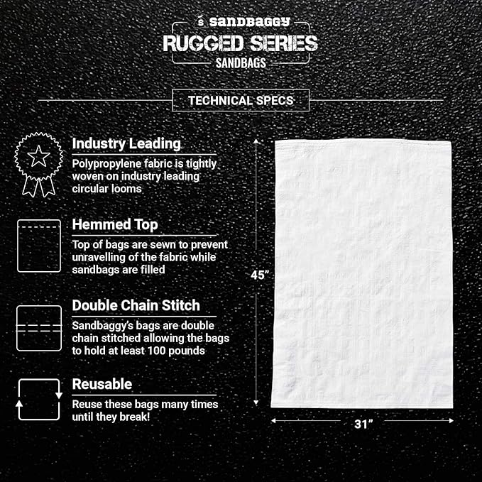 Sandbaggy Large Sandbags - Size: 31" x 45" - Thick Heavy Duty Contractor Bags, Heavy Duty Garbage Bags, Dumpster Bag, Construction Trash Bags, Contractor Bags 6 mil (500)