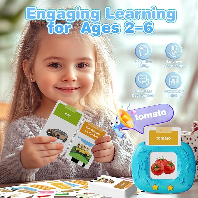 Toddlers Talking Flash Cards with American Accent & 144 Sight Words, Speech Therapy Toys for 3 4 5 6 Years Old Boys and Girls (Blue)