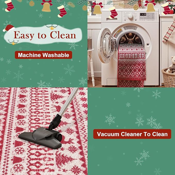2025 Christmas Door Mat, 2x3 Small Red Rugs for Entryway, Low Pile Xmas Kitchen Rugs Non Slip Washable, Thin Bathroom Rugs Fit Under Door, Winter Holiday Accent Rug for Entry Bedroom