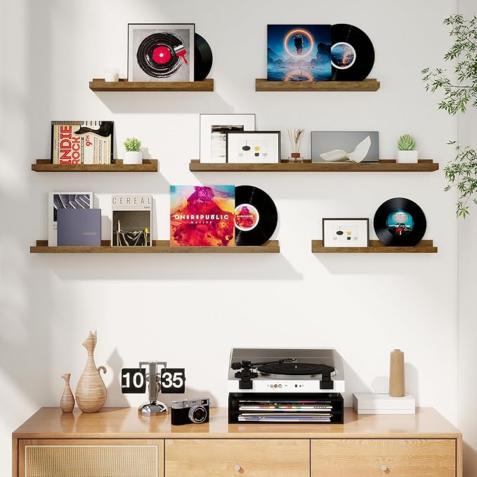 Axeman Picture Ledge Shelf, Floating Shelves for Wall Storage Set of 6, 48 inch Floating Wall Mounted Shelves, Wall Shelves with Lip for Living Room, Bedroom, Nursery, Bathroom, Kitchen, Rustic Brown