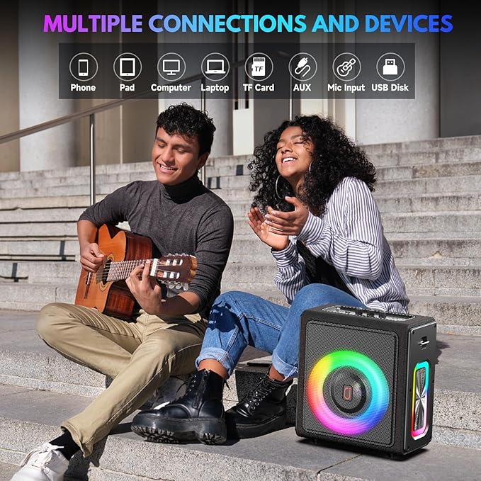 Karaoke Machine, Portable Bluetooth 5.3 Speaker with 2 Wireless Microphones for Adults, PA System with Pitch Correction & Echo Adjustment, Supports TWS/TF Card/USB/AUX/Live for Home Party
