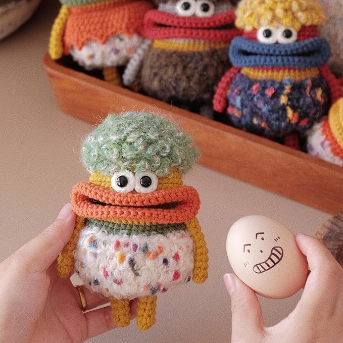 Beegofly Crochet Kits, Crochet Monsters Kit for Experienced Adults and Kids,with Step-by-Step Video Tutorials,Airpods Storage Bag,Handmade Gift,Original Sausage Mouth Monster Egg Bags (Orange)