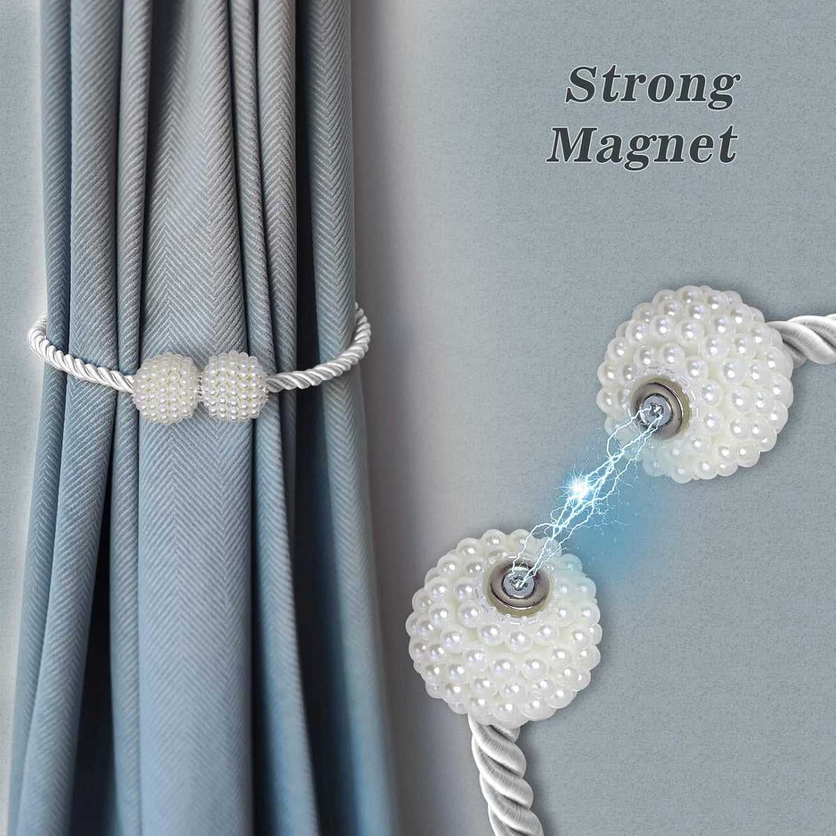 Hion Magnetic Curtain Tiebacks Gray Blue 2pcs, Curtain Tiebacks Buckles Holdbacks Holders Hooks Clip for Home Bedroom Office Decorative Curtain