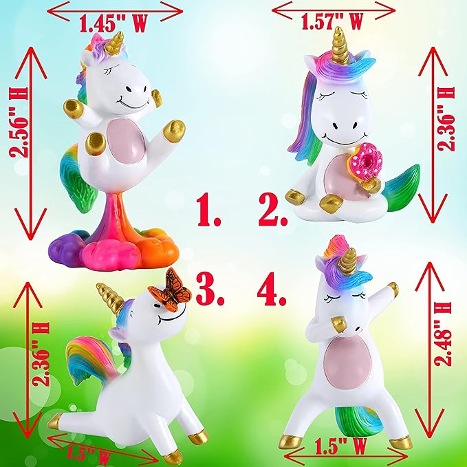 Mood Lab Miniature Unicorn Figurines Set - Funny Mini Statue Kit of 4 pcs - Unicorn Fairy Garden Accessories