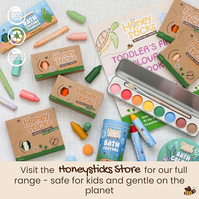 Honeysticks 100% Pure Beeswax Crayons (12 Pack) - Pastel Colored, Non Toxic Crayons, Safe for Babies and Toddlers, For 1 Year Plus, Made with Natural Beeswax and Food-Grade Colors, Eco-Friendly