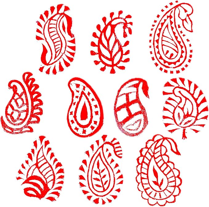 Royal Kraft Paisley Wooden Printing Stamps (Set of 10) - DIY Henna Fabric Textile Paper Clay Pottery Blocks Htag2173