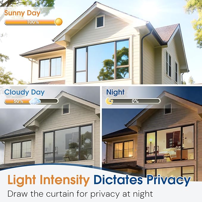Homein One Way Privacy Window Film with Tool Window Tint for Home See Out Not in Heat Control Sun Blocking Mirror Reflective Anti UV Covering Static Cling No Glue Black-Sliver 35.4 x 157.4 inch