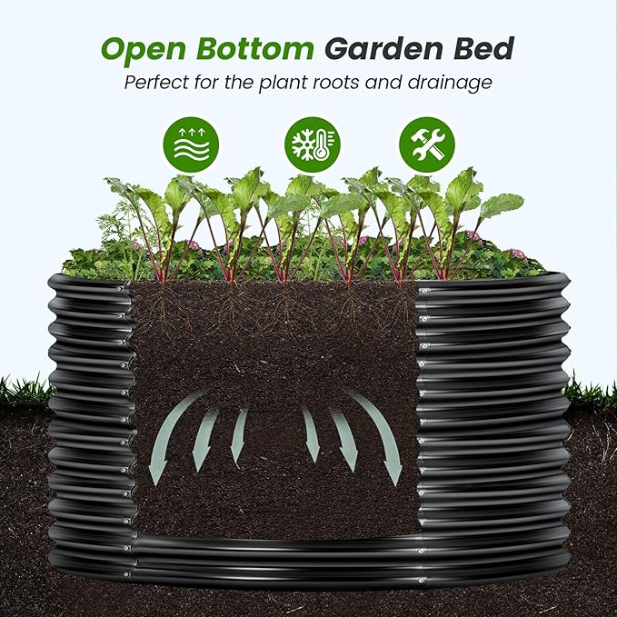 Land Guard 4×4×3ft Galvanized Raised Garden Bed Kit, Round Galvanized Planter Raised Garden Boxes Outdoor, Large Metal Raised Garden Beds for Vegetables, Grey