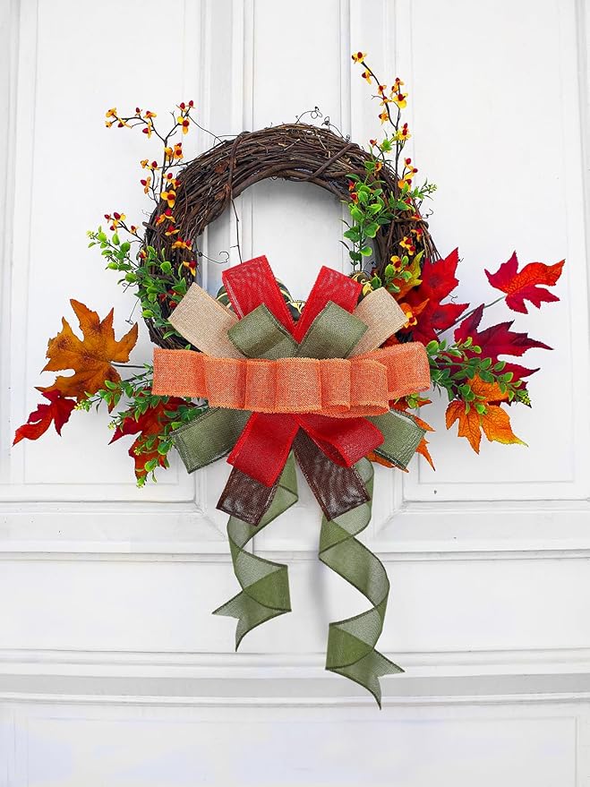 5 Colors Wreaths Burlap Ribbon - Total 27.3yards Fall Wired Edge Ribbon for Gifts Wrapping Bows Rustic Crafts Supplies Weddings Holiday Christmas Xmas Decorations (2.4in Wide)