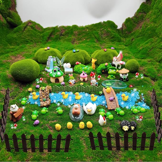 82 Pcs Fairy Garden Accessories Kit - Miniature Figurines, Resin Mushrooms, Elves, Animals, Bridges & Decor for DIY Terrarium, Dollhouse, Succulent Pots, Indoor/Outdoor Craft