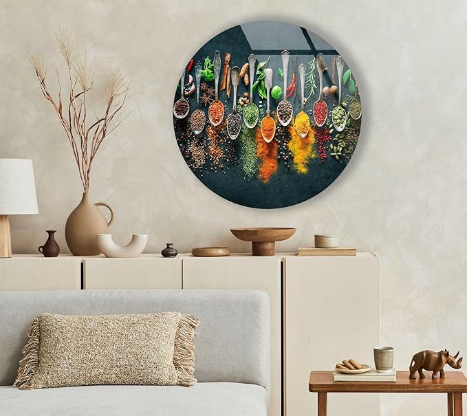 My Photostation.com 20Wx14H'' Spoon Spices Glass Wall ArtTempered Glass Printing Wall Decor Large Wall Art Wall Hangings