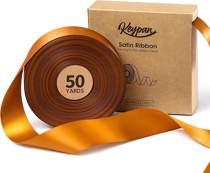 Copper Satin Ribbon 1-1/2 Inch x 50 Yards Double-Faced Polyester Ribbons for Bows Crafts Gift Wrapping Christmas Flower Bouquet Fall Wedding