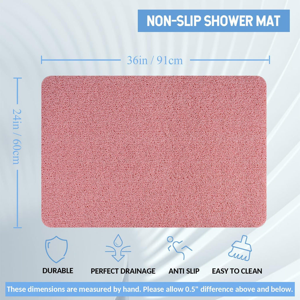 Non-Slip Bathtub Mat, Anti Slip Shower Mat, Fast Drying Bathtub Mats, Foot Scrubber Mat, Anti Slip Mat for Tub, Floor, Bathroom, Kitchen, Home, Hotel (Pink 36"×24")
