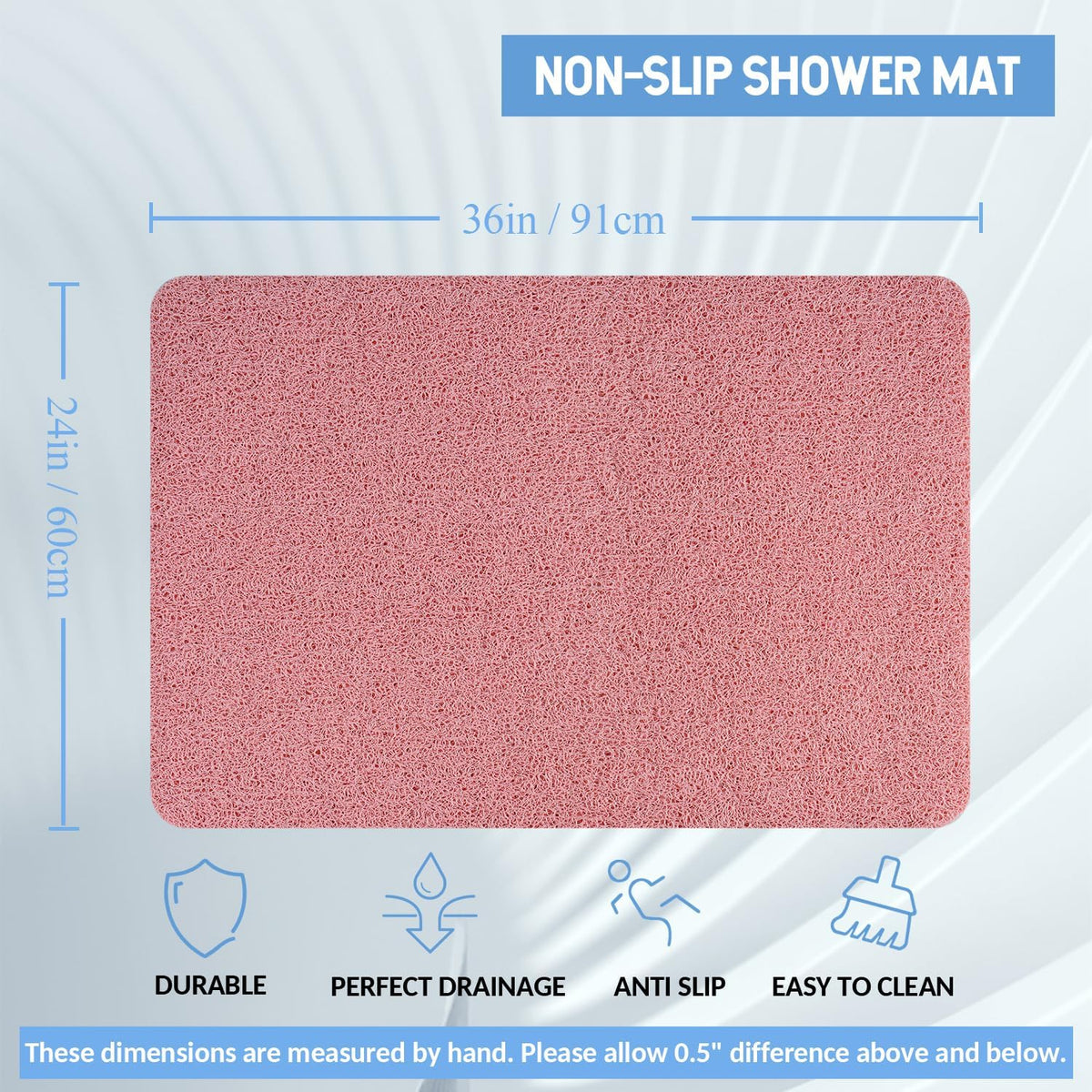 Non-Slip Bathtub Mat, Anti Slip Shower Mat, Fast Drying Bathtub Mats, Foot Scrubber Mat, Anti Slip Mat for Tub, Floor, Bathroom, Kitchen, Home, Hotel (Pink 36"×24")