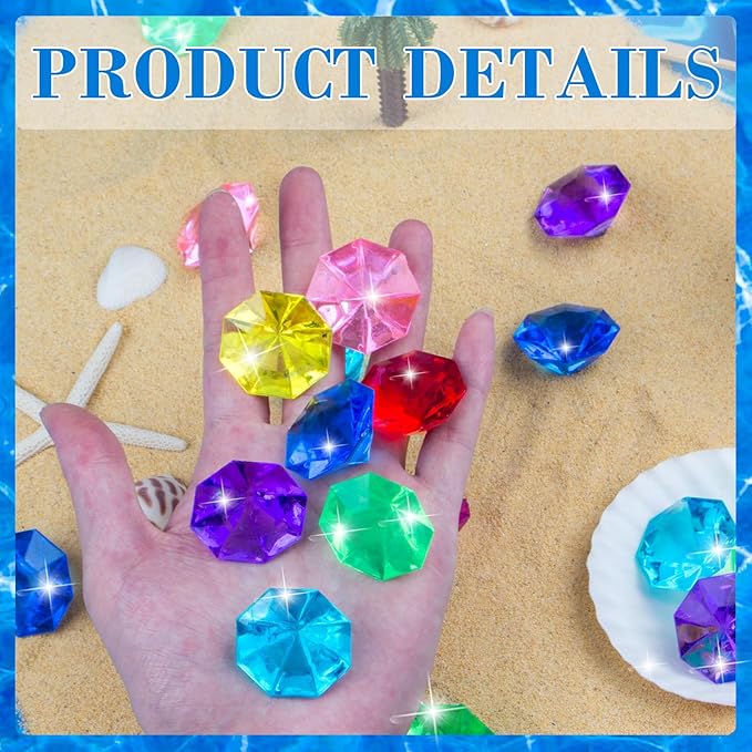 60PCS Acrylic Gems Diving Gems for Pool, Pirate Treasure and Pool Jewels Diving Toys, Gemstones for Kids, Party Favors, Vase Fillers