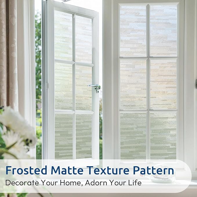 rabbitgoo Window Privacy Film, No Glue Frosted Glass Film, Static Cling UV Blocking Non Adhesive Reusable Heat Control Window Vinyl Clings for Home, Office, Frosted Silk, 11.8 x 78.7 Inches