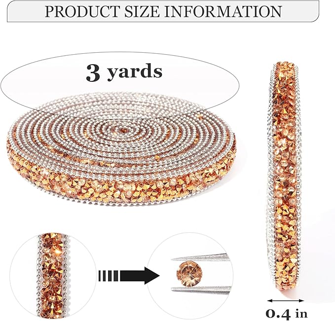 Rhinestone Ribbon 3 Yards Self Adhesive Rhinestone Strips Diamond Ribbon Sticker Crystal Roll Glitter Bling Rhinestones Tape for Crafting DIY Art Decoration (Rose Champagne,0.4 Inch)