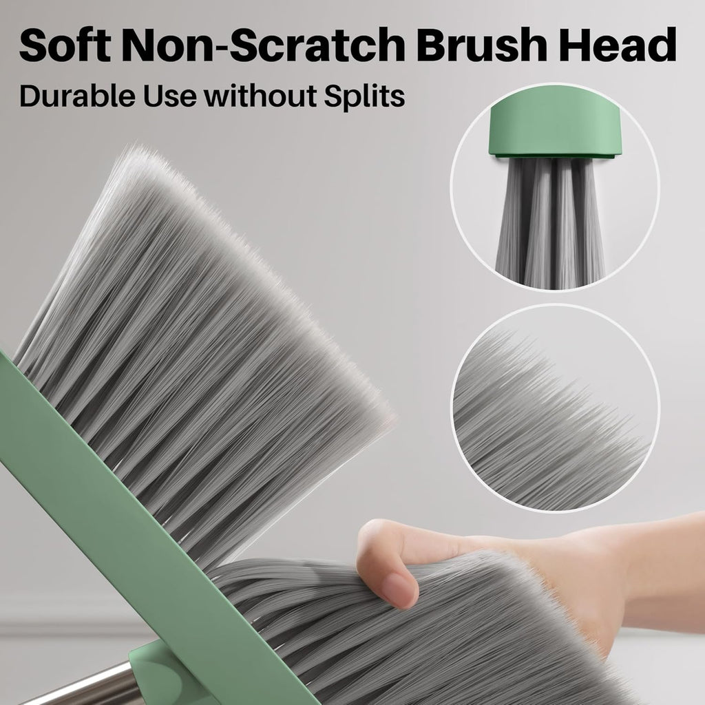 JOYMOOP Dark Teal Green Broom and Dustpan Set with 56” Handle, Upright Angle with Comb Teeth for Pet Hair and Hardwood Floors