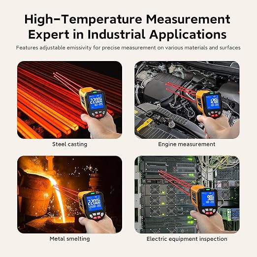 Industrial Infrared Thermometer Gun, 50:1 D:S Ratio, -58°F-3992°F, Triple Laser, High Precision Temp Gun for Kiln, Engine, HVAC, BBQ, Industrial Inspection