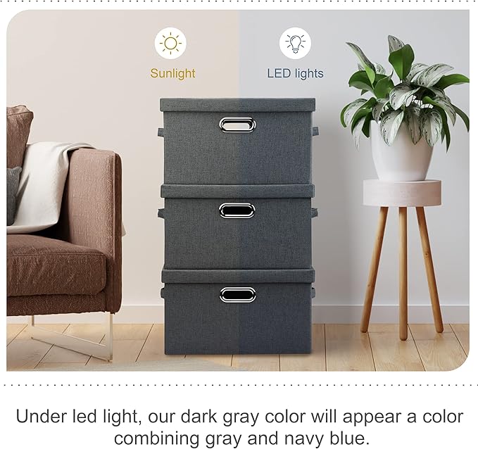 Medium 15" 21 Quart Collapsible Stackable Storage Bins with Lids, 5 Packs Dark Gray Foldable Fabric Closet Storage Boxes with Lids, Lidded Heavy-duty Linen Baskets(15x11x8)