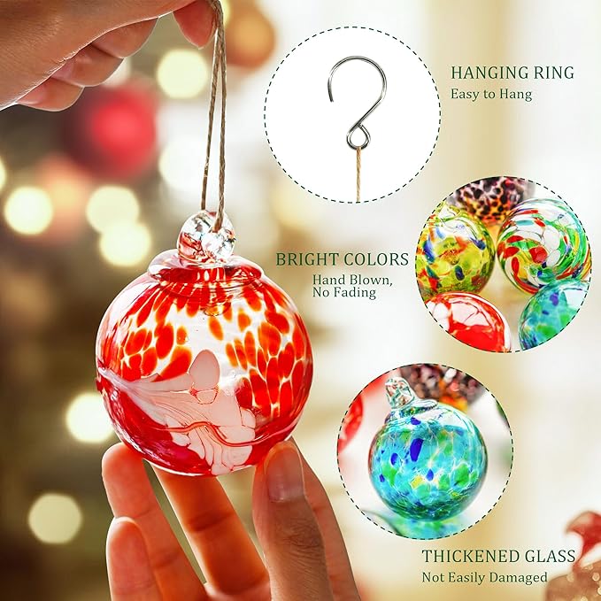 12 Pcs 2.3 Inch Christmas Ball Ornaments Hand Blown Glass Ornaments for Christmas Tree Gazing Balls Friendship Witch Balls